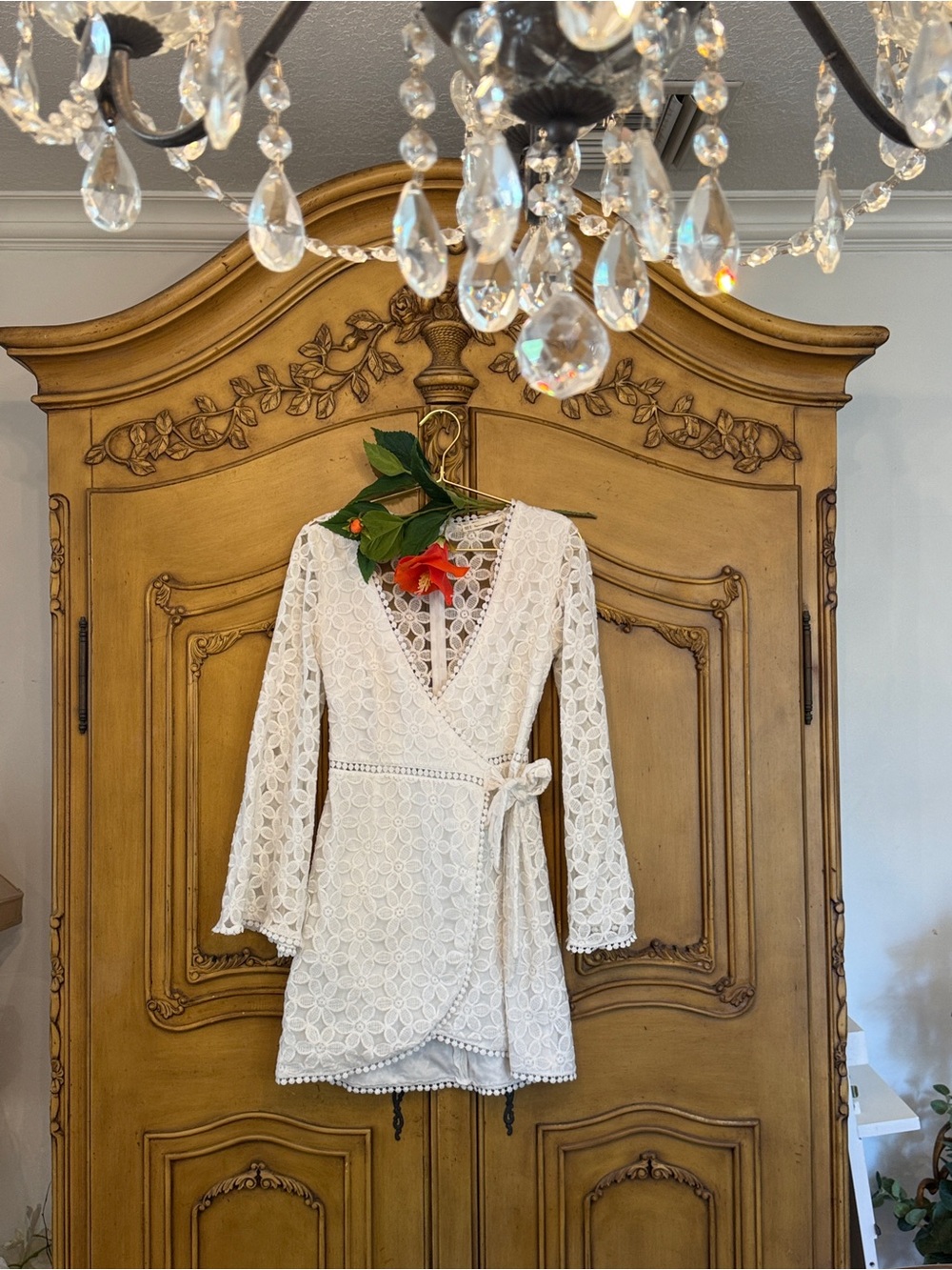 White Floral Lace Wrap Dress - Women’s - Picture 7 of 13